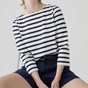 J. Crew Classic Navy and White Striped Blouse